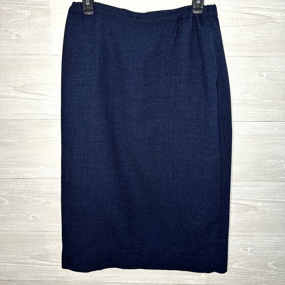 PENDLETON Vintage Navy Blue Knee Pencil Skirt Elastic Pockets Size 10 - Picture 1 of 6